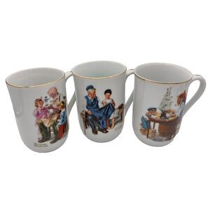 1982 Norman Rockwell Museum Collectors Set Of Three Coffee Mugs